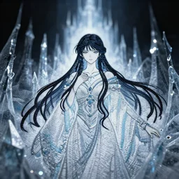 priestess of the ice temple. embroidered by award - winning mangaka, bloom, chiaroscuro, backlighting, depth of field.