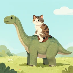 cat riding a brachiosaurus