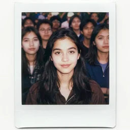 grainy portrait polaroid film photograph of a crowd where everyone is looking at the camera except one person. super resolution. extremely detailed. polaroid 6 0 0 film. by annie leibovitz and richard avedon