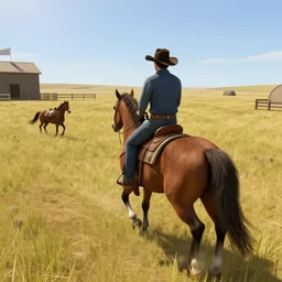 horse riding simulator game, set in 1 8 3 7 old west cowboys and cowgirls from africa, china, japan, and mexico, glitch