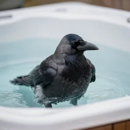 crow chilling in a hottub
