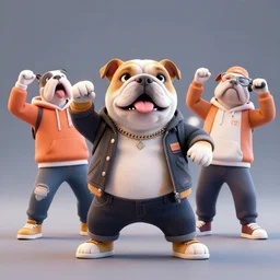 3 d render of a bulldog with streetwear dancing and singing