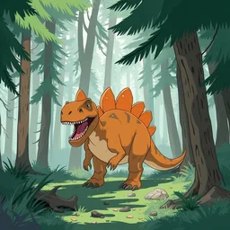 an illustration of a post - dinosaur in the woods, trending on artstation, central composition, very cartoon, shape focus, high detailed, by james gilleard