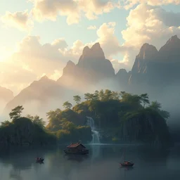 a beautiful matte painting of beautiful render of a landscape the island of dreams : a place where all your deepest desires come true, unreal engine, first light, soft light, by greg rutkowski, cgsociety