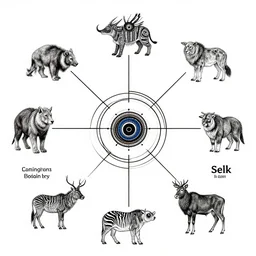 a spiritual clean diagram aboriginal about selk ´ nam and the animals, muy definido, with lines interconnecting situations, clean design,, by norman rockwell, 2 4 0 0 dpi
