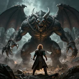 bilbo slaying smaug with sting encircling mount doom
