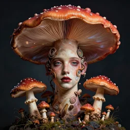 portrait of psychedelic mushrooms dream, no fears, okay one fear, by dave mckean, highly detailed 8 k. intricate, dramatic lighting, artstation