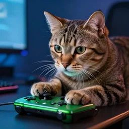 cat playing xbox, photo, stock photography, gamer cat, highly detailed