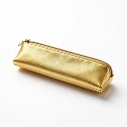 gilded pencil case, commercial catalog photo, isolated on a pure white background, centered, entire object in frame, sharp focus, soft studio lighting