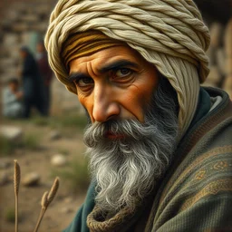 close - up of a kurdish!! farmer in a kurdish!! village, painting by camille pissarro, award winning art, incredibly detailed, highly intricate