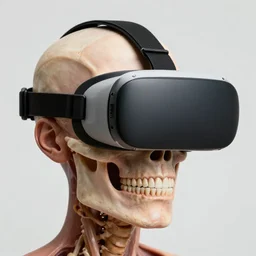 vr headset with skin and flesh and bones and teeth