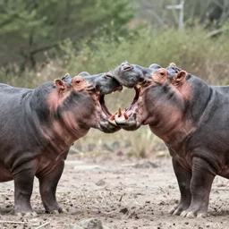 photo of hippos fighting