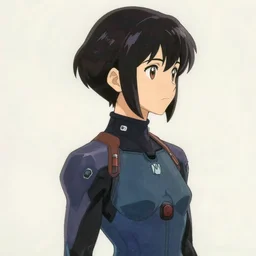 a girl, dark pilot suit, 3 / 4 nose sketches, looking side, trending on pixiv, painted by greg rutkowski makoto shinkai takashi takeuchi studio ghibli, akihiko yoshida