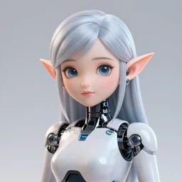 Shiny cute elf woman robot with pointy ears portrait, octane render, high detail, photorealistic, unreal engine, ray traced