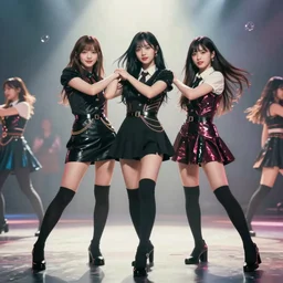unbelievably beautiful, perfect, dynamic, epic, cinematic 8 k hd movie shot, three japanese beautiful cute young j - pop idols actresses girls posing together in thighhighs. motion, vfx, inspirational arthouse, high budget, hollywood style, at behance, at netflix, with instagram filters, photoshop, adobe lightroom, adobe after effects, taken with polaroid kodak portra
