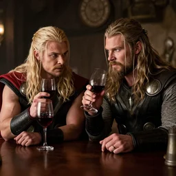 thor and ragnar lothbrok sitting in a bar drinking wine