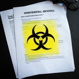 photograph of confidential documents with some terrifying information, bio hazard, 4k, HDR