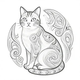 tattoo sketch, cyclope cat, a draft, organic ornament, maori, vector