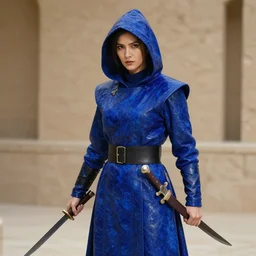 photo of a female assassin with lapis lazuli robes and daggers