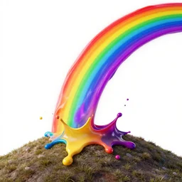 rainbow melting dripping over a hill splash art graphic design color splash high contrasting art, fantasy, highly detailed, art by greg rutkowski