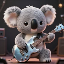 cute koala plush playing metal guitar, epic image, cinematic, photorealistic, beautiful composition, beautiful