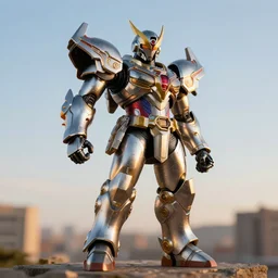 warrior, chrome, reflect, ultra realistic!!!, clear weather, golden hour, sharp focus