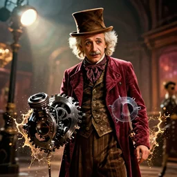 albert einstein as willy wonka in gears of war, splash art, movie still, cinematic lighting, dramatic, octane render, long lens, shallow depth of field, bokeh, anamorphic lens flare, 8 k, hyper detailed, 3 5 mm film grain
