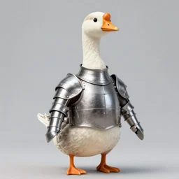 a goose wearing knight armor