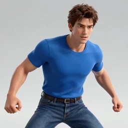 epic cinematic action artwork of a man in his twenties with brown hair wearing a blue business suit in the heat of battle against an army of warriors by Greg Rutkowski, 4k, masterpiece