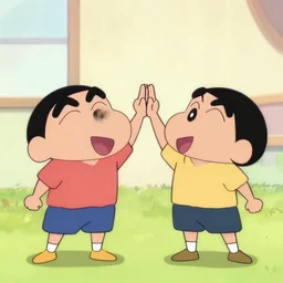two cartoon characters doing a high five
