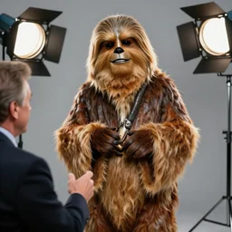 professional photograph, studio lighting, studio, jabba the hutt being interviewed by jay leno
