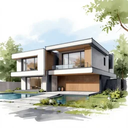 sketch of a modern mansion, beautiful architecture - n ;