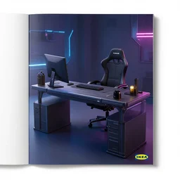 IKEA catalogue photo of a cyberpunk bureau gamer, by Paul Lehr