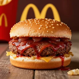mcdonalds hamburger covered in blood with a bite taken out, commercial photography