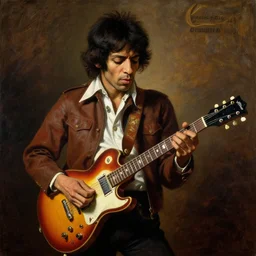 Jimy Hendrix playing electric guitar, oil painting by Caravaggio, masterpiece