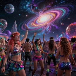 a cosmic rave party in the end of the world, high detail beautiful matte painting, ultrarealistic, octane render, cosmic psychedelic art