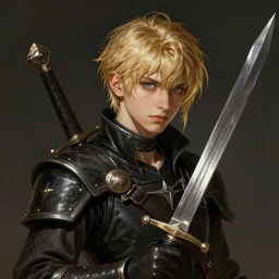 portrait of a young blonde thief with daggers, D&D, fantasy, intricate, cinematic lighting, highly detailed, digital painting, artstation, concept art, smooth, sharp focus, illustration, art by Hajime Sorayama
