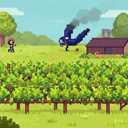 zombie apocalypse in a vineyard, pixel art, indie game screenshot