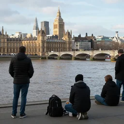 Street poets in London by the river Thames