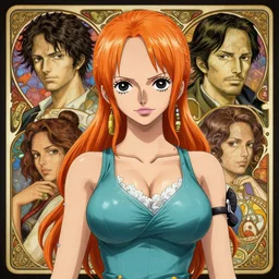 intricately detailed vfx portrait of nami from one piece by eiichiro oda, makoto shinkai, alphonse mucha, art by artgerm and greg rutkowski, best of behance, concept art, matte, sharp focus, orange hair, elegant, adolphe bouguereau, annie leibovitz, stanley kubrick, 4 k hdr,