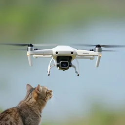 flying drone, cat,