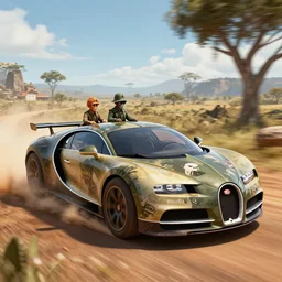 a militarised car designed by bugatti driving through madagascar, artgerm and wolp, an epic fantasy, volumetric light, detailed, an epic fantasy, trending on art station, octane render, shadow of the tomb rider