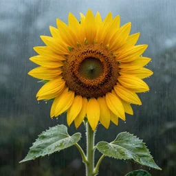a sad sunflower on a rainy day, in a symbolic and meaningful style, trending on artstation, picasso.