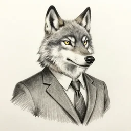 master furry artist pencil drawing portrait of the anthro male anthropomorphic wolf fursona animal person detective wearing suit and tie