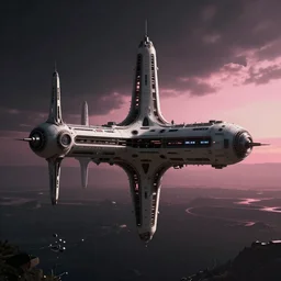 futuristic space station 3 d concept art, cinematic lighting, intricate details, building by zaha hadid, pink sunset, emissary space by arthur haas and bruce pennington and john schoenherr, cinematic matte painting, dark moody monochrome colors, trending on artstation, featured on behance