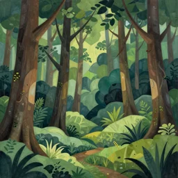 lush forest, high detail, 4 k, concept art, cubism style