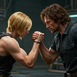 Gordon Freeman arm-wrestling with Chell, Source Filmmaker, dramatic lighting