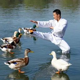 ducks practicing kung fu.