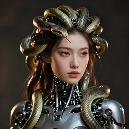 a robotic woman with snakes in her hair, artstation