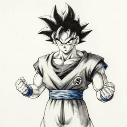 a ink sketch of goku going super saiyan, yoji shinkawa
